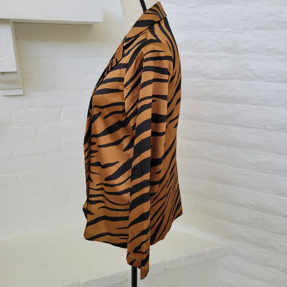Who What Wear Blazer Blouse Small Animal Print Tiger Brown Black Orange Jacket - Picture 3 of 7